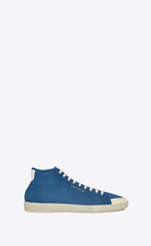 YSL Court Klassiska Sl/39 Mid-top Sneakers In Nylon And Läder Marinblå Vita | YGN403698