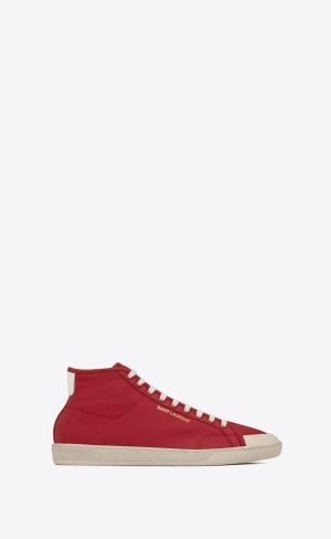 YSL Court Klassiska Sl/39 Mid-top Sneakers In Nylon And Läder Röda Vita | ZYA862359