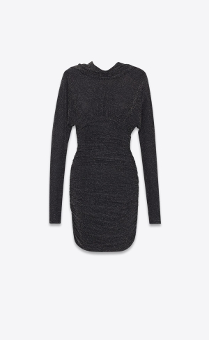 YSL Cowl Back Klänning In Lurex Jersey Svarta Silver | LET896370