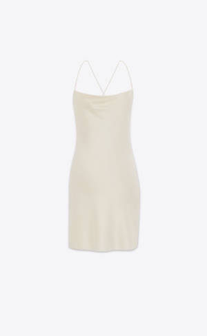 YSL Cowl Back Klänning In Silk Satin Craie | EBX630957