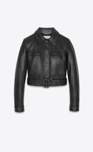 YSL Cropped Jacket In Drummed Lambskin Noir | PIW254763