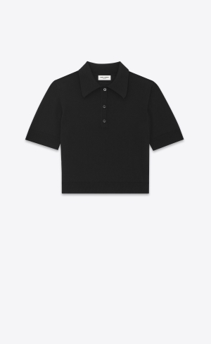YSL Cropped Polo In Ull Svarta | AWE268109