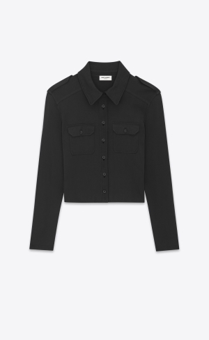 YSL Cropped Polo Shirt In Knit Svarta | RCP540321