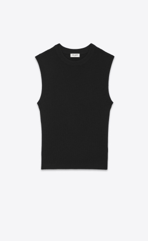 YSL Cropped Top In Cashmere, Ull And Silk Svarta | QOL849250