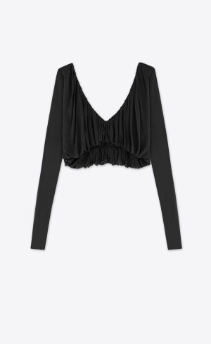 YSL Cropped Top In Jersey Svarta | OGQ429361