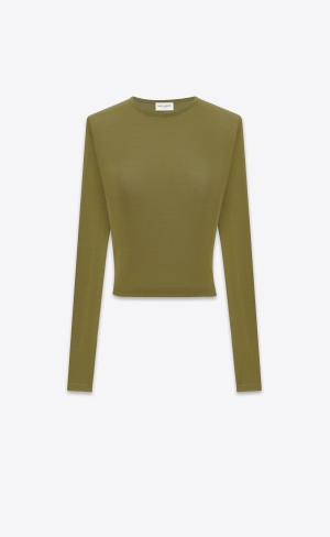 YSL Cropped Top In Jersey Vert Mousse | WTG456937