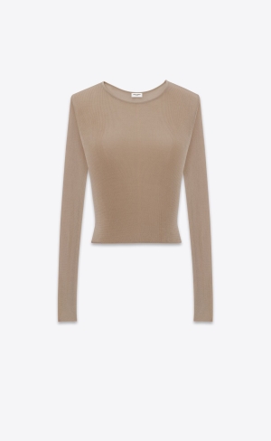 YSL Cropped Top In Räfflad Knit Grå Bruna | FUH806235