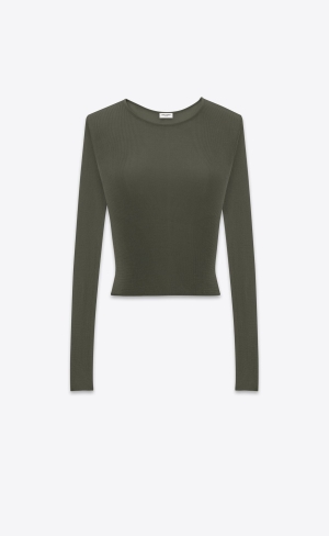 YSL Cropped Top In Räfflad Knit Kaki Militaire | VLO210437