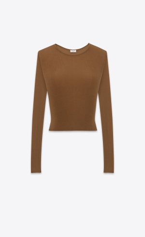 YSL Cropped Top In Räfflad Knit Noisette | VRX865437