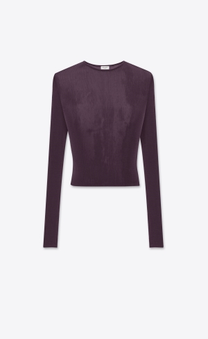 YSL Cropped Top In Räfflad Knit Prune | CIA219850