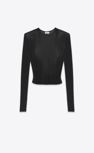 YSL Cropped Top In Räfflad Knit Svarta | OFB034627