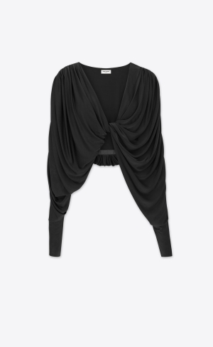 YSL Cropped Top In Shiny Jersey Svarta | OYT597602