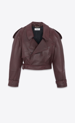 YSL Cropped Trench In Shiny Lambskin Vinröda | MVF258901