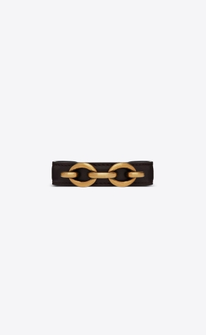 YSL Cuff Bracelet In Smooth Läder And Metal Svarta Ljusbruna | EOC096735