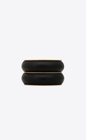 YSL Cushion Cuff In Lizard-embossed Läder And Metal Svarta | RXW407256