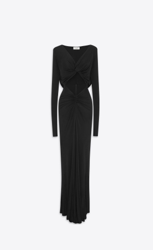 YSL Cut-out Long Klänning In Shiny Jersey Svarta | MEG195643