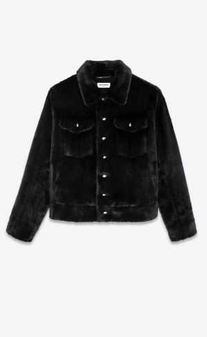 YSL Denim Jacket In Animal-free Fur Noir | XSG915706