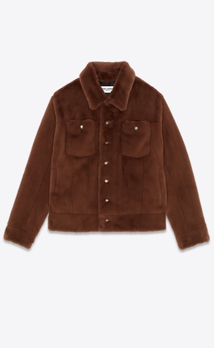 YSL Denim Jacket In Animal-free Fur Noisette | CLF946185