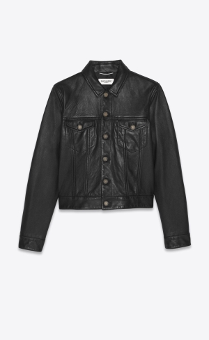 YSL Denim Jacket In Smooth Drummed Lambskin Svarta | OPX095871