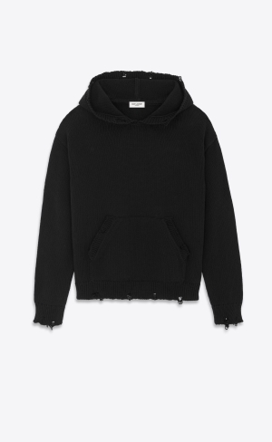 YSL Distressed Hoodie In Bomull Noir | XBA473926