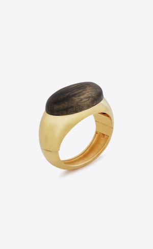 YSL Dome Bangle In Metal And Wood Bruna Guld | BLO683192
