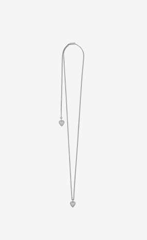YSL Double Heart Charm Sliding Necklace Palladium | LCK378256