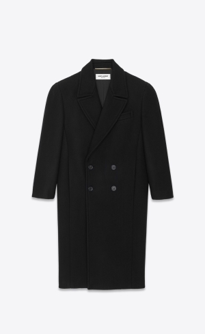 YSL Double-breasted Coat In Cashmere Noir | EMK813947