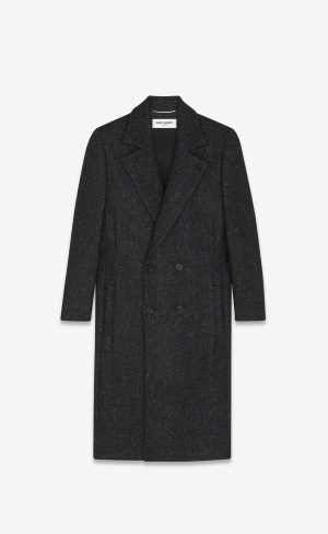 YSL Double-breasted Coat In Ull Noir Gris | NYP876149
