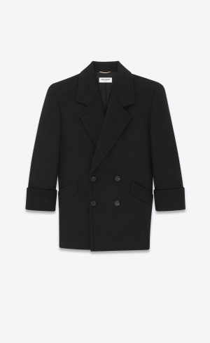 YSL Double-breasted Coat In Ull Svarta | MXP461872