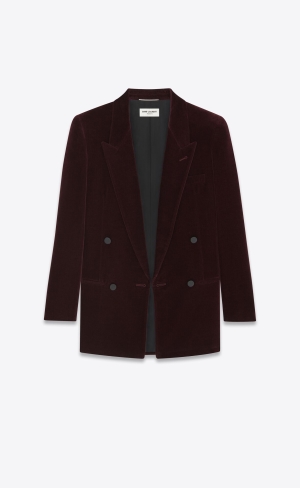 YSL Double-breasted Jacket In Bomull Velvet Vino | AKY026398