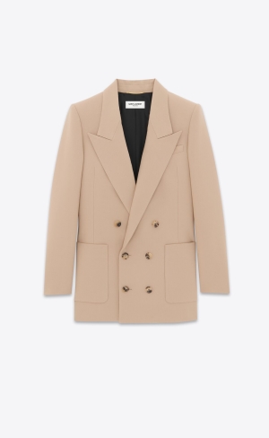 YSL Double-breasted Jacket In Ull Gabardine Beige | CPN507291