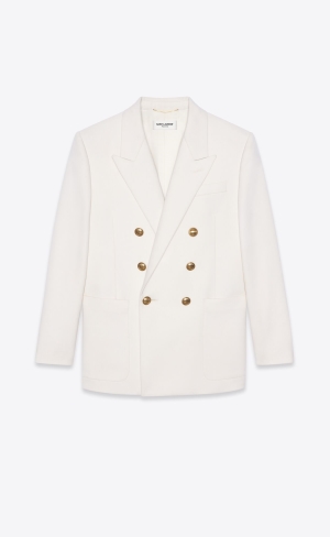 YSL Double-breasted Jacket In Ull Twill Chalk | NVO946028