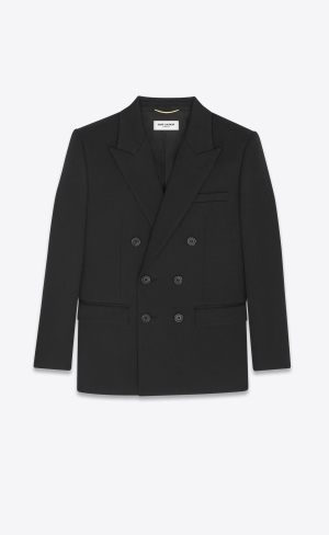 YSL Double-breasted Jacket In Ull Twill Noir | UBM951764