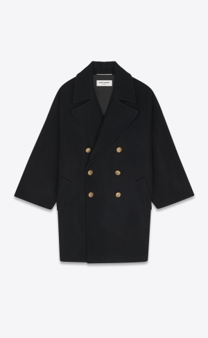 YSL Double-breasted Peacoat In Ull Noir | GQM457039
