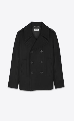 YSL Double-breasted Peacoat In Ull Svarta | FCD871209