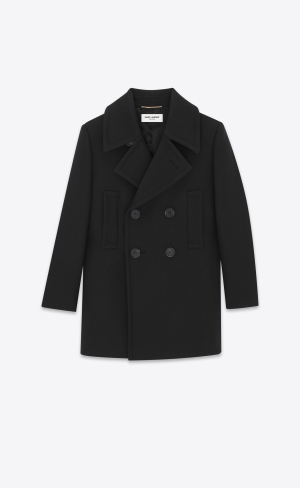 YSL Double-breasted Peacoat In Ull Svarta | UHD625913