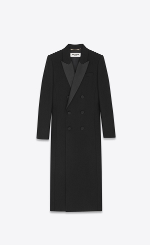 YSL Double-breasted Tuxedo Coat In Crepe Ull Noir | ROV206735