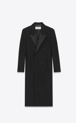YSL Double-breasted Tuxedo Coat In Ull Svarta | OAC396817