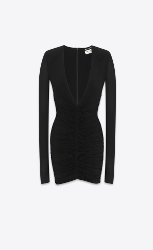YSL Draped Klänning In Jersey Svarta | UEW467912