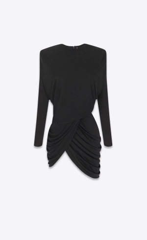 YSL Draped Klänning In Shiny Jersey Svarta | IPZ578340
