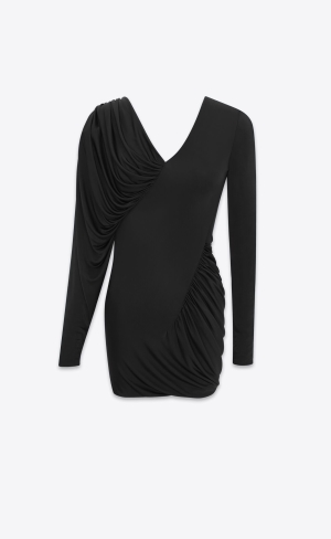 YSL Draped Klänning In Shiny Jersey Svarta | LMC650921