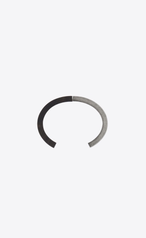YSL Duet Bracelet In Metal And Wood Silver Mörkbruna | AQC168950