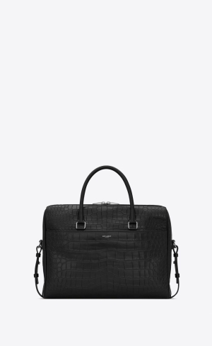 YSL Duffle Saint Laurent Briefcase Bag In Crocodile-embossed Matte Läder Svarta | VKR805413