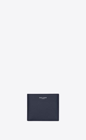 YSL East/West Wallet In Grain De Poudre Embossed Läder Blå | BJZ715238