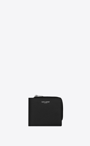 YSL East/West Zip-around Wallet In Grain De Poudre Embossed Läder Svarta | XKQ367802