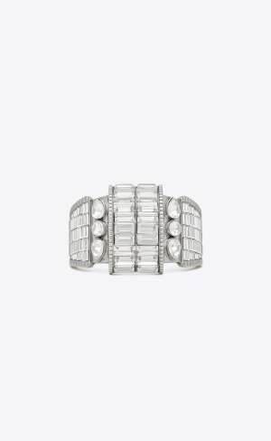 YSL Empire Rhinestone Cuff Bracelet In Metal Palladium And Crystal | FVJ324908