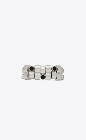 YSL Engrenages Bracelet In Metal And Resin Silver Svarta | RYK284937