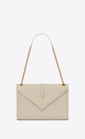 YSL Envelope Large Bag In Mix Matelassé Grain De Poudre Embossed Läder Blanc Vintage | NQW147903