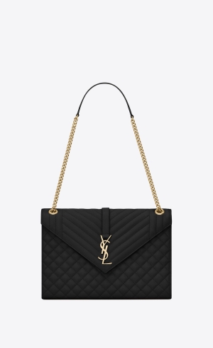 YSL Envelope Large Bag In Mix Matelassé Grain De Poudre Embossed Läder Noir | PZI647390