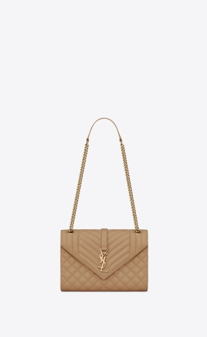 YSL Envelope Medium Chain Bag In Mix Matelassé Grain De Poudre Embossed Läder Grå Bruna | FIR521987